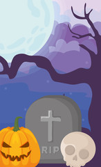 graveyard tombstone with pumpkin of halloween