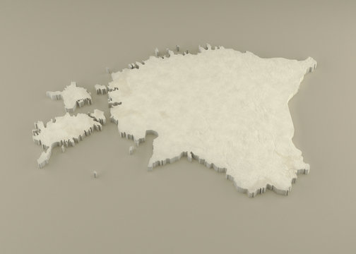 Extruded 3D political Map of Estonia with relief as marble sculpture on a light beige background