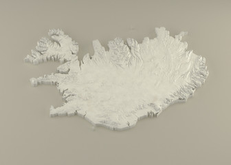 Extruded 3D political Map of Iceland with relief as marble sculpture on a light beige background