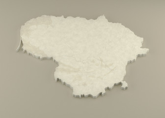 Extruded 3D political Map of Lithuania with relief as marble sculpture on a light beige background