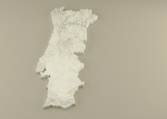 Extruded 3D political Map of Portugal with relief as marble sculpture on a light beige background