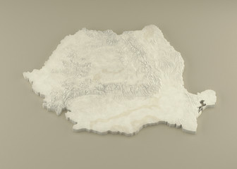 Extruded 3D political Map of Romania with relief as marble sculpture on a light beige background