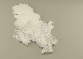 Extruded 3D political Map of Serbia with relief as marble sculpture on a light beige background