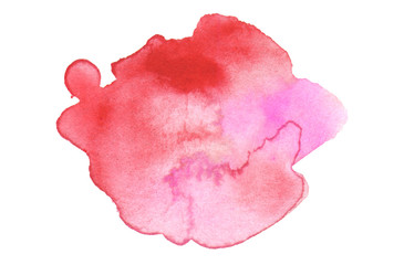 Abstract watercolor and acrylic blot painting. Pink red Color design element. Texture paper. Isolated on white background.