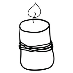 Scented candle. Coloring page, Coloring book. Contour. Doodle illustration. Symbol of celebration and comfort. New Year Christmas. Cozy Home. - Vector. Vector illustration