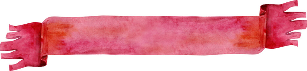 Watercolor red ribbon. Hand painted banners isolated on white background.