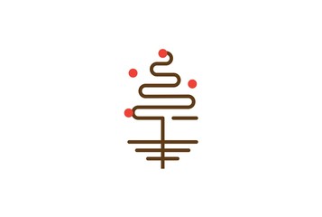 Simple modern christmas tree plant line art logo design