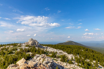 Zyuratkul ridge on the lake Zyuratkul. Zyuratkul lake is a high-mountain lake in the southern Ural. Zyuratkul national Park, Chelyabinsk region, Russia.