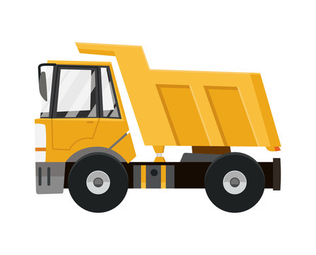 Big yellow dump truck. Tipper truck isolated on white background. Vector tipper truck.