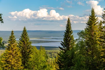 Foto auf Leinwand Beautiful view from the Zyuratkul ridge on the lake Zyuratkul. Zyuratkul lake is a high-mountain lake in the southern Ural. Zyuratkul national Park, Chelyabinsk region, Russia. © Anton Buymov
