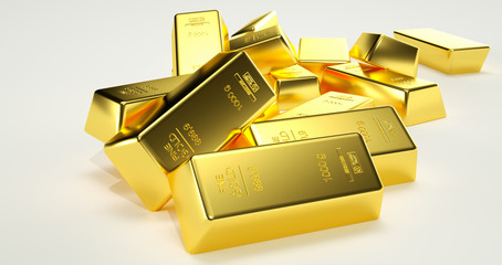 Gold bar close up shot. wealth business success concept - isolated on white background