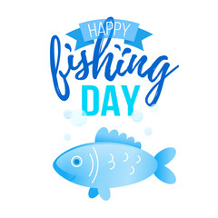 Fishing day illustration with cartoon fish under water