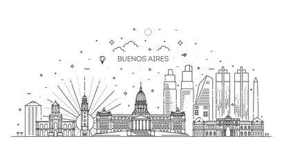 Buenos Aires skyline, Argentina. Trendy vector illustration, linear style