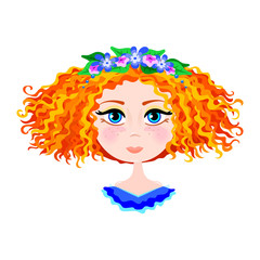 Little cute smiling redhead girl with flower wreath