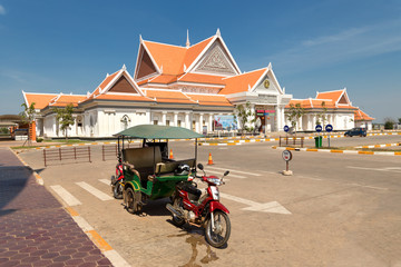 New ticket booth building to Angkor Wat temples, tuktuk in Siem Raep, Cambodia.