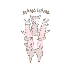 Cute smiling llama family illustration with text - mama llama © stocklene