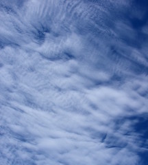Weiße vom Winde verwehte Schleierwolken am strahlend blauen Himmel
