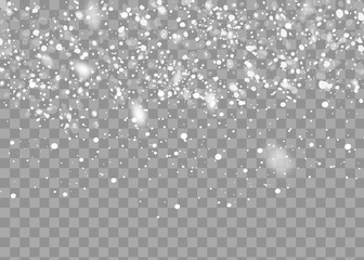 Realistic falling snowflakes. Isolated on transparent background. Vector illustration