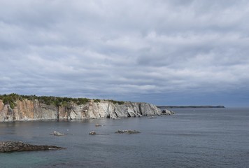 Trinity Bay coastline landscape view towards Cape Bonavista lighthouse, Bonavista Peninsula ; Newfoundland and Labrador Canada