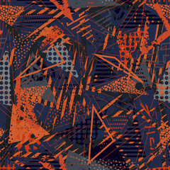 Abstract seamless pattern for girls, boys, clothes. Creative background with dots, geometric figures triangle. Funny wallpaper for textile and fabric. Fashion style. Colorful bright