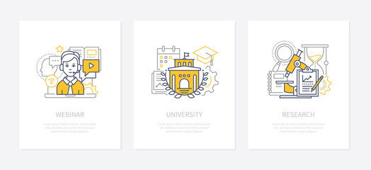 Webinar, online conference, lecturing concept icons set