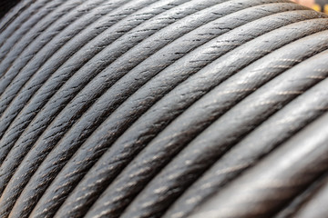 Wire rope sling or cable sling on crane reel drum  or winch roll of crane the lifting machine in heavy industrial