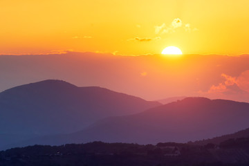 Bright colorful sunset in the mountains