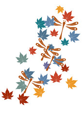 トンボと紅葉に和文様をあしらった和柄カット