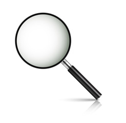 Magnifier in realistic style with shadow and reflection on a white background. Vector graphics in realistic style.