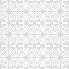 Decorative seamless oriental pattern - simple geometric design. Abstract trendy eastern symmetry background. Creative white and grey arabic texture
