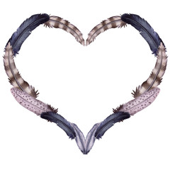 Watercolor Heart Shape Wreath with Feathers
