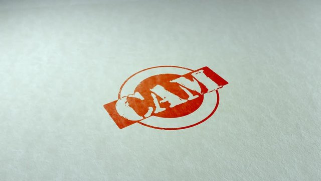 Cam word stamping text wooden retro stamp animation. red ink on clean white paper