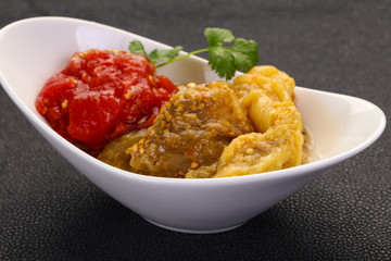 Caucasian cuisine - baked eggplant and tomato