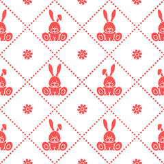 Seamless pattern with rabbits and florets.
