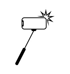 Selfie stick photo camera sign. Vector photography from a mobile phone. The smartphone is allowed. Monobreed selfie resolved symbol icon. Beware of selfie sticks.