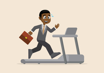 African Businessman running on treadmill.