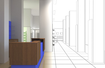 shopping mall, interior visualization, 3D illustration