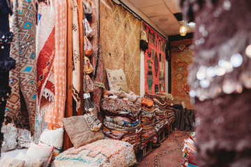 Inside of carpet souk, Marrakesh, Morocco