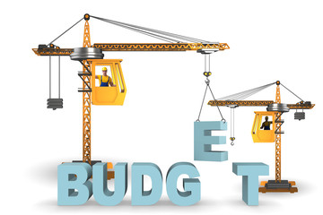 Crane lifting letter in budgeting concept
