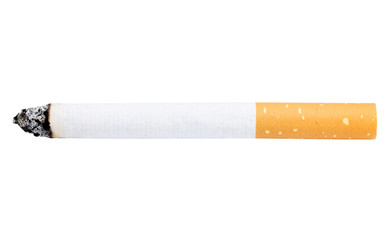 Cigarette , Concept Quitting smoking,World No Tobacco Day.Burning cigarette on a white background.