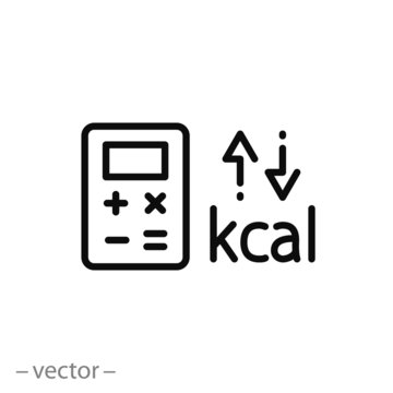 Calorie Calculator Icon, Count Calories Nutrition, Thin Line Symbol On White Background - Editable Stroke Vector Illustration Eps 10