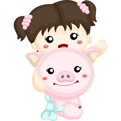 Obraz na płótnie Canvas baby girl holding a pig