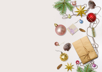 Christmas Decorative Border made of Festive Elements with Calligraphic Seasons Wishes