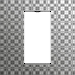 High quality realistic smart phone mock up with empty screen. Black detailed mobile phone with camera, volume and power buttons. Vector illustration.