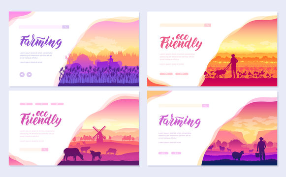 Farming life brochure cards set. Take care of the garden template of flyear, web banner, ui header, enter site. Invitation concept background. Layout illustration modern slider page