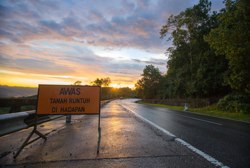 road signboard and sunset ivew