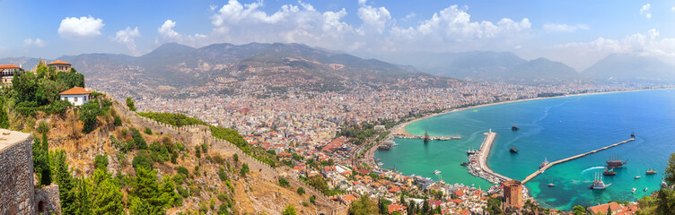 Fototapeta premium Panorama of Alanya, view on the port from the Alanya castle, Turkey