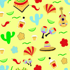 Mexican vector seamless pattern . Concept for print , web design , cards , invitation