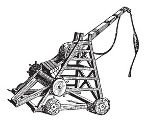 Vintage engraving of a catapult