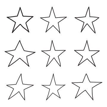 Set hand drawn star. Vector collection of ruggedly handdrawn stars uneven lines.